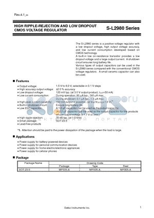 S-L2980A17MC-TF-G datasheet - HIGH RIPPLE-REJECTION AND LOW DROPOUT CMOS VOLTAGE REGULATOR