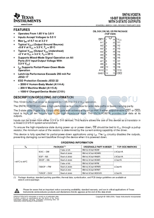 SN74LVC827ADBRE4 datasheet - 10-BIT BUFFER/DRIVER WITH 3-STATE OUTPUTS