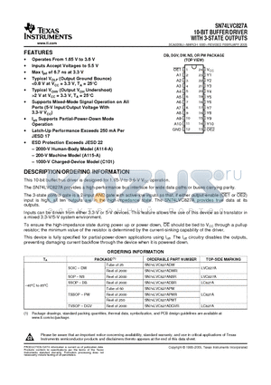 SN74LVC827APWTE4 datasheet - 10-BIT BUFFER/DRIVER WITH 3-STATE OUTPUTS