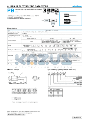 UPB1E101MPD datasheet - ALUMINUM ELECTROLYTIC CAPACITORS