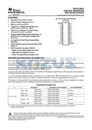 SN74LVC861APWE4 datasheet - 10-BIT BUS TRANSCEIVER WITH 3-STATE OUTPUTS