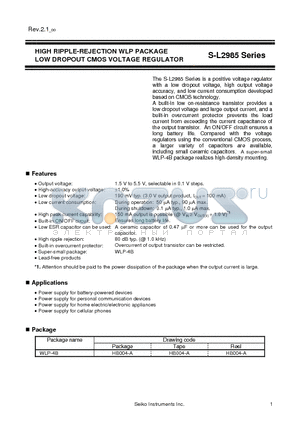 S-L2985 datasheet - HIGH RIPPLE-REJECTION WLP PACKAGE LOW DROPOUT CMOS VOLTAGE REGULATOR