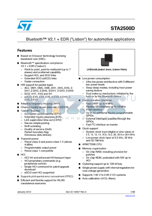 STA2500D_10 datasheet - Bluetooth V2.1  EDR (