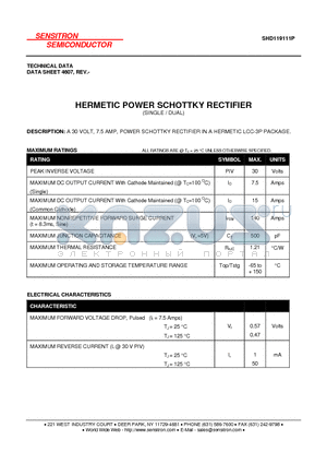 SHD119111P datasheet - HERMETIC POWER SCHOTTKY RECTIFIER