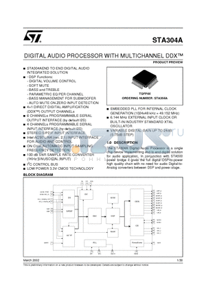 STA304A datasheet - DIGITAL AUDIO PROCESSOR WITH MULTICHANNEL DDX