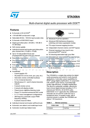 STA308A datasheet - Multi-channel digital audio processor with DDX TM