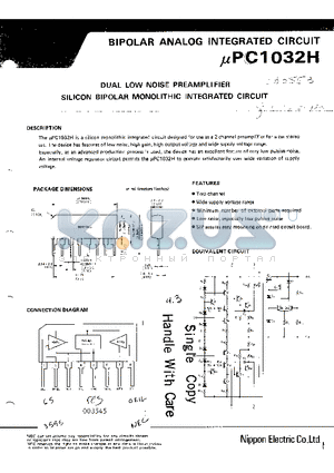 UPC1032H datasheet - DUAL LOW NOISE PREAMPLIFIER SILICON BIPOLAR MONOLITHIC INTEGRATED CIRCUIT
