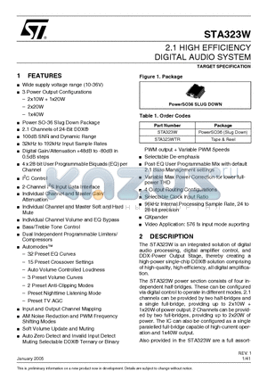 STA323WTR datasheet - 2.1 HIGH EFFICIENCY DIGITAL AUDIO SYSTEM