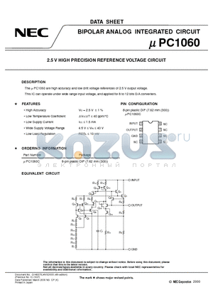UPC1060 datasheet - 2.5 V HIGH PRECISION REFERENCE VOLTAGE CIRCUIT
