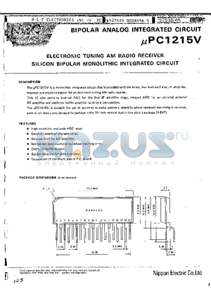 UPC1215V datasheet - ELECTRONIC TUNING AM RADIO RECEIVER SILICON BIPOLAR MONOLITHIC INTEGRATED CIRCUIT