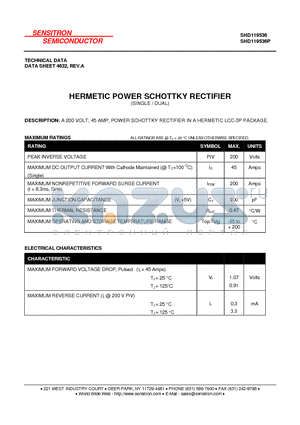 SHD119536P datasheet - HERMETIC POWER SCHOTTKY RECTIFIER