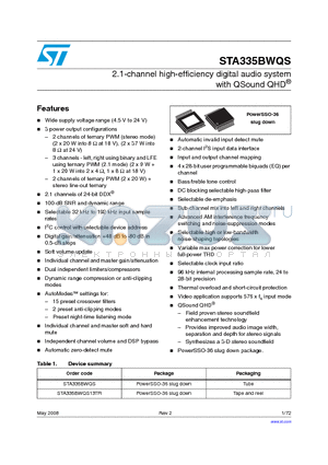 STA335BWQS datasheet - 2.1-channel high-efficiency digital audio system with QSound QHD