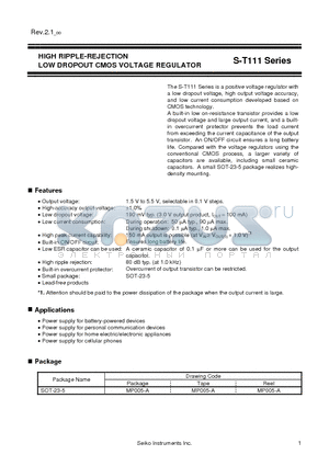 S-T111B44MC-OHDTFG datasheet - HIGH RIPPLE-REJECTION LOW DROPOUT CMOS VOLTAGE REGULATOR