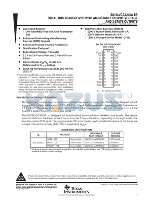 SN74LVCC3245A-EP datasheet - OCTAL BUS TRASCEIVER WITH ADJJUSTABLE OUTPUT VOLTAGE AND 3-STATE OUTPUTS