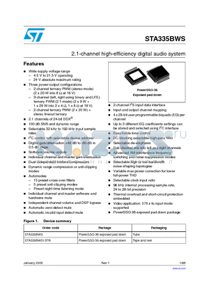 STA335BWS13TR datasheet - 2.1-channel high-efficiency digital audio system