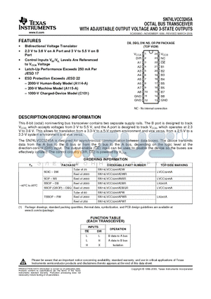 SN74LVCC3245ADWR datasheet - OCTAL BUS TRANSCEIVER WITH ADJUSTABLE OUTPUT VOLTAGE AND 3-STATE OUTPUTS