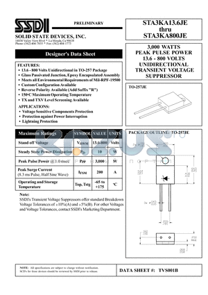 STA3KA16.4JE datasheet - 3,000 WATTS PEAK PULSE POWER 13.6 - 800 VOLTS UNIDIRECTIONAL TRANSIENT VOLTAGE SUPPRESSOR