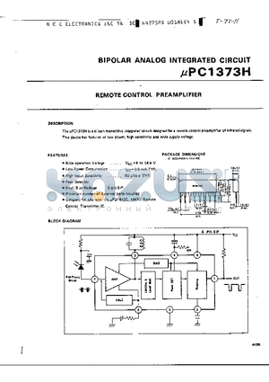 UPC1373H datasheet - REMOTE CONTROL PREAMPLIFIER