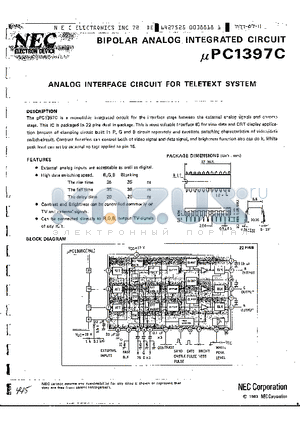 UPC1397C datasheet - BIPOLAR ANALOG INTERGRATED CIRCUIT(ANALOG INTERFACE CIRCUIT FOR TELETEXT SYSTEM)