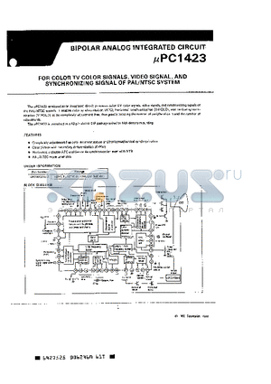 UPC1423 datasheet - FOR COLOR TV COLOR SIGNALS, VIDEO SIGNAL, AND SYNCHRONIZING SIGNAL OF PAL/NTSC SYSTEM