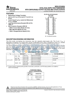 SN74LVCC4245ADW datasheet - OCTAL DUAL-SUPPLY BUS TRANSCEIVER WITH CONFIGURABLE OUTPUT VOLTAGE AND 3-STATE OUTPUTS