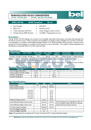 VRAH-12F1A0 datasheet - NON-ISOLATED DC/DC CONVERTERS