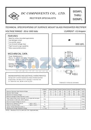 S03AFL datasheet - TECHNICAL SPECIFICATIONS OF SURFACE MOUNT GLASS PASSIVATED RECTIFIER VOLTAGE RANGE - 50 to 1000 Volts