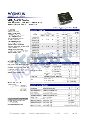 VRB1212D-40W datasheet - SINGLE OUTPUT DC-DC CONVERTER