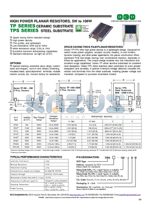 TP05-101-KBQ datasheet - HIGH POWER PLANAR RESISTORS, 5W to 100W