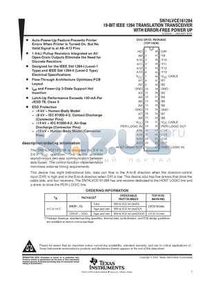 SN74LVCE161284DLR datasheet - 19 BIT IEEE 1284 TRANSLATION TRANSCEIVER WITH ERROR FREE POWER UP