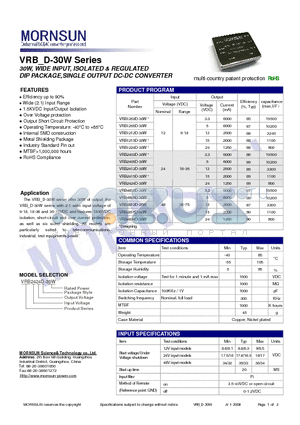 VRB2403D-30W datasheet - DIP PACKAGE,SINGLE OUTPUT DC-DC CONVERTER