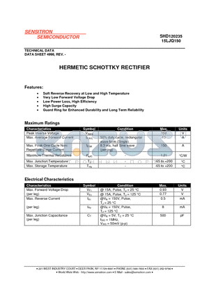 SHD120235 datasheet - HERMETIC SCHOTTKY RECTIFIER