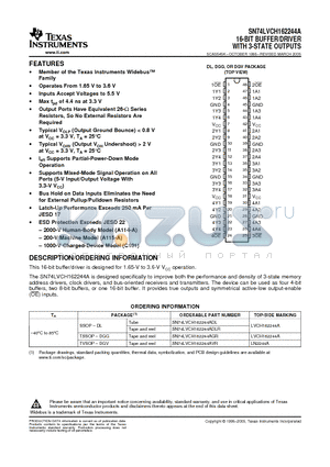 SN74LVCH162244AVR datasheet - 16-BIT BUFFER/DRIVER WITH 3-STATE OUTPUTS