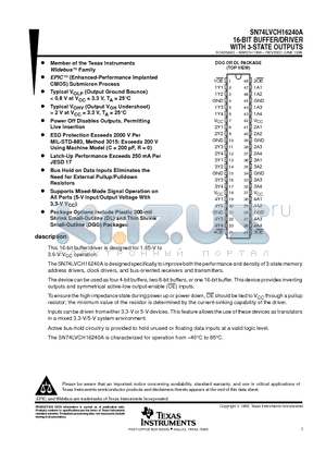 SN74LVCH16240A datasheet - 16-BIT BUFFER/DRIVER WITH 3-STATE OUTPUTS