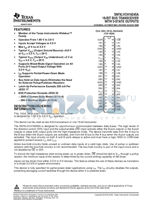 SN74LVCH16245AGQLR datasheet - 16-BIT BUS TRANSCEIVER WITH 3-STATE OUTPUTS