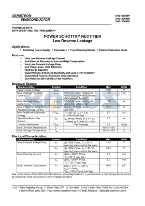 SHD123636D datasheet - POWER SCHOTTKY RECTIFIER Low Reverse Leakage