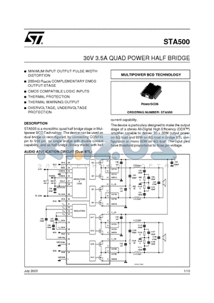 STA500 datasheet - 30V 3.5A QUAD POWER HALF BRIDGE