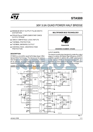 STA500 datasheet - 30V 3.5A QUAD POWER HALF BRIDGE