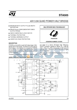 STA505 datasheet - 40V 3.5A QUAD POWER HALF BRIDGE