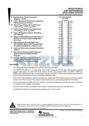 SN74LVCH16541A datasheet - 16-BIT BUFFER/DRIVER WITH 3-STATE OUTPUTS