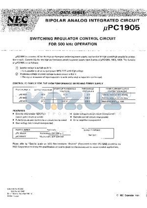 UPC1906 datasheet - SWITCHING REGULATOR CONTROL CIRCUIT FOR 500 kHz OPERATION