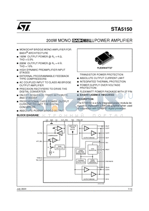 STA5150 datasheet - 200W MONO BASH POWER AMPLIFIER
