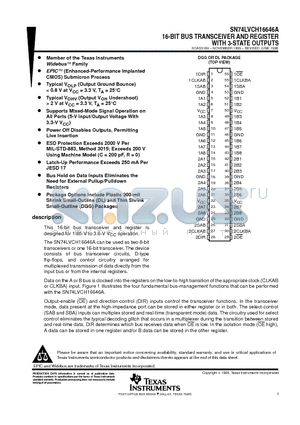 SN74LVCH16646ADL datasheet - 16-BIT BUS TRANSCEIVER AND REGISTER WITH 3-STATE OUTPUTS