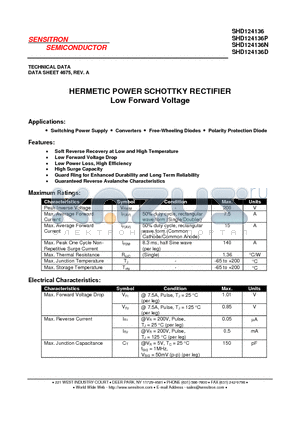 SHD124136_08 datasheet - HERMETIC POWER SCHOTTKY RECTIFIER Low Forward Voltage