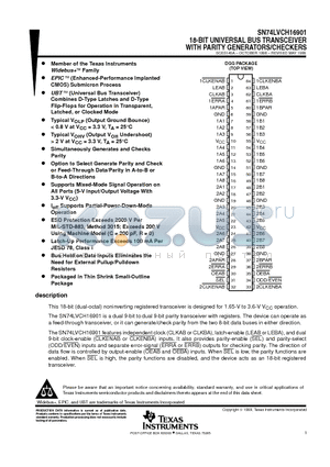 SN74LVCH16901DGG datasheet - 18-BIT UNIVERSAL BUS TRANSCEIVER WITH PARITY GENERATORS/CHECKERS