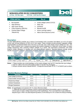 VRBA-06F2A datasheet - NON-ISOLATED DC/DC CONVERTERS