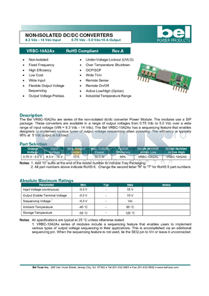 VRBC-10A2A0 datasheet - NON-ISOLATED DC/DC CONVERTERS
