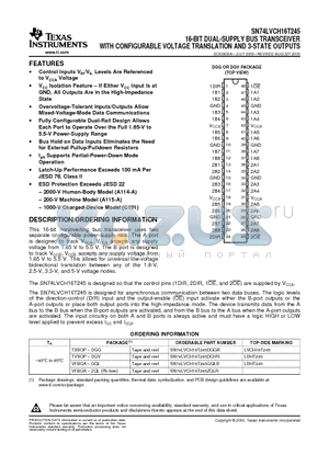 SN74LVCH16T245GQLR datasheet - 16-BIT DUAL-SUPPLY BUS TRANSCEIVER WITH CONFIGURABLE VOLTAGE TRANSLATION AND 3-STATE OUTPUTS