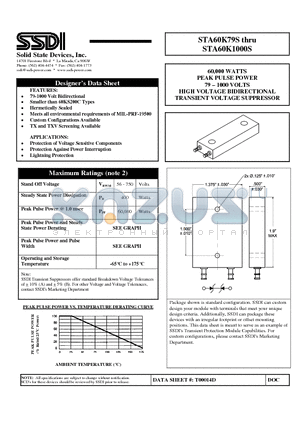 STA60K1000S datasheet - HIGH VOLTAGE BIDIRECTIONAL TRANSIENT VOLTAGE SUPPRESSOR