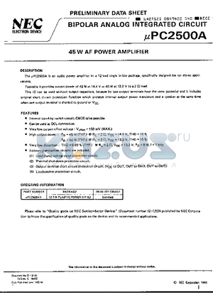 UPC2500AH datasheet - 45W AF POWER AMPLIFIER